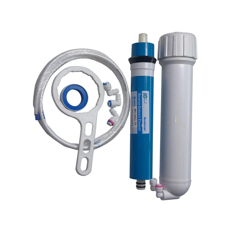 HUINING Reverse Osmosis Membrane Housing Kit with 1/4 Quick Connector, Check Valve, Water Hose, Wrench, Complete Set for Household Water Filter System 75GPD Blue/White 34GPD