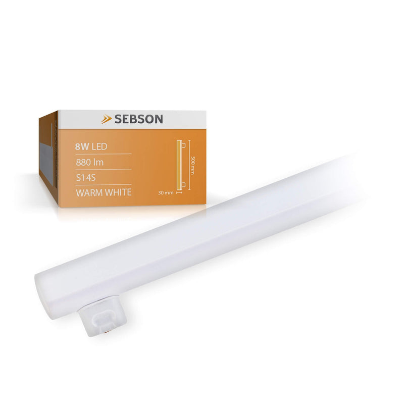 SEBSON LED Light Bulb S14S 50 cm 8 W Replaces 60 W Incandescent Bulb Warm White 3000 K | LED line lamp S14S 880lm 150° - comparable to rod-shaped 60 W incandescent bulbs - diameter 30 x 500 mm 1 piece (pack of 1)