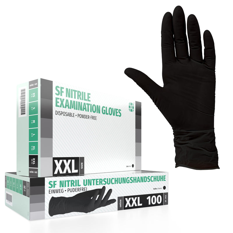 SF Nitrile Gloves XXL Black – 100 Disposable Gloves, Powder-Free, Latex-Free, Disposable Rubber Gloves for Cooking, Cleaning, Medicine, Kitchen, Garden, Workshop, Tattoo, Household | Puderfreie Einmalhandschuhe für Tattoo, Werkstatt, Küche, Reinigung u...