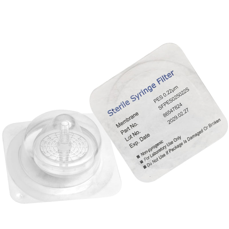 Sterile Syringe Filter PES 25 mm Diameter 0.22 um Pores Individually Packed 10/Pk by biomed Scientific