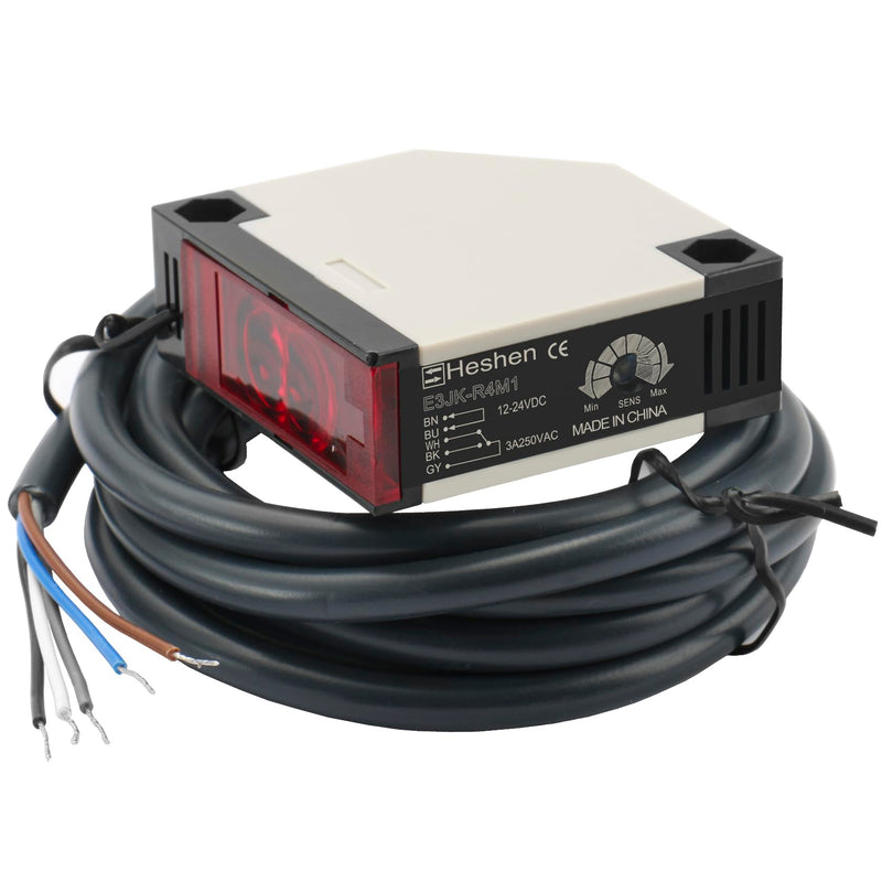 Heschen Photoelectric Switch E3JK-R4M1 DC 12-24V Feedback Reflection Type Detection Distance 4m with Reflector Plate
