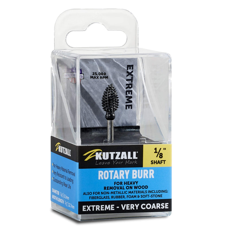 Kutzall Extreme Flame Burr, 1/8" (3.1mm) - Very Coarse, Tungsten Carbide Coating: 1/4" (6.3mm) Head Diameter x 1/2" (12.7mm) Head Length - FLX-14-EC-UK Extremely coarse Kopfdurchmesser: 6,3mm Kopflänge: 12,7mm