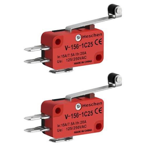 Heschen Micro Switch Long Roller Lever Toggle Switch 20A 250VAC 2 Pack V-156-1C25 Roller Lever