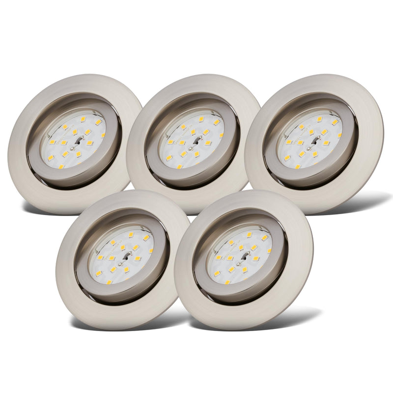 B.K.Licht - Set of 5 LED Recessed Spotlights, 230 V, Dimmable in Steps, Swivelling, Hole Diameter 68 mm, LED Spotlight, Flat, Ceiling Spots, Spotlights, Recessed Spots, 82 x 28 mm, Matt Nickel