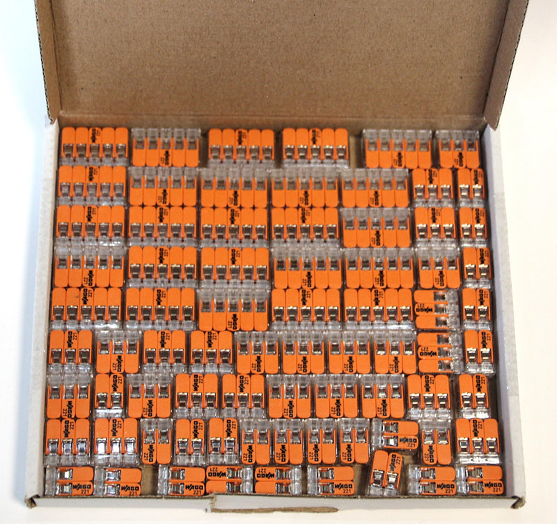 Wago 221 clip set, 25 x 221-412, 221-413 221-415 cable connector in resealable box – original WAGO | Connection terminal set with lever in assortment box, 2, 3 and 5 conductor clamps for rigid and flexible conductors