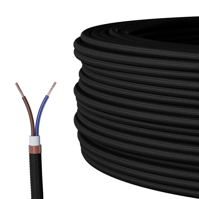 Textile Cable for Lamps, Various Colors, 2 Core, 2 x 0.75 mm2, black 5 meters