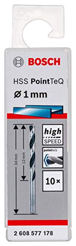 Bosch Professional HSS PointTeQ twist drill bits for metal, 1 x 12 x 34 mm, drill driver accessory, pack of 10. Ø 1 mm 10 pieces