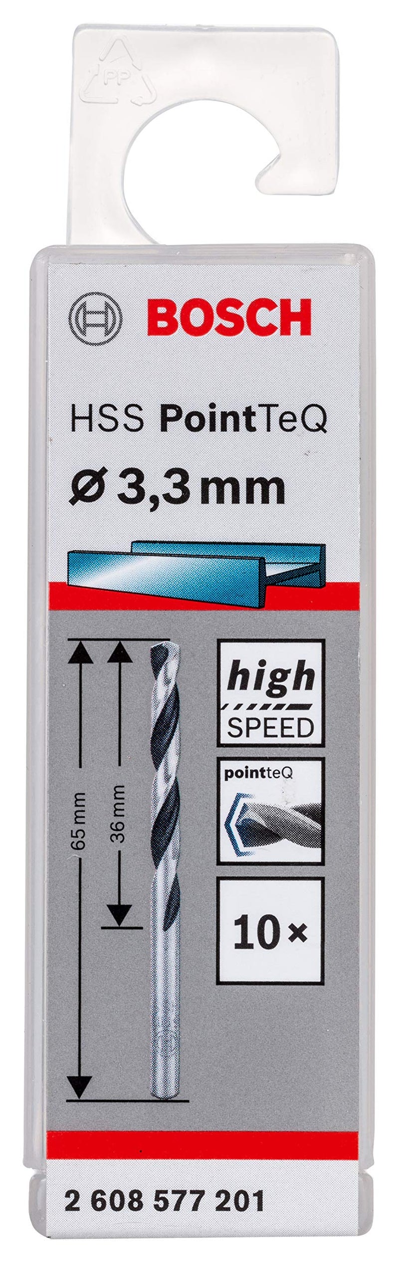[Australia - AusPower] - Bosch Professional HSS PointTeQ Twist Drill Bits (for Metal, 3.3 x 36 x 65 mm, Drill Driver Accessory), Pack of 10 Ø 3,3 mm Pack of 10. 