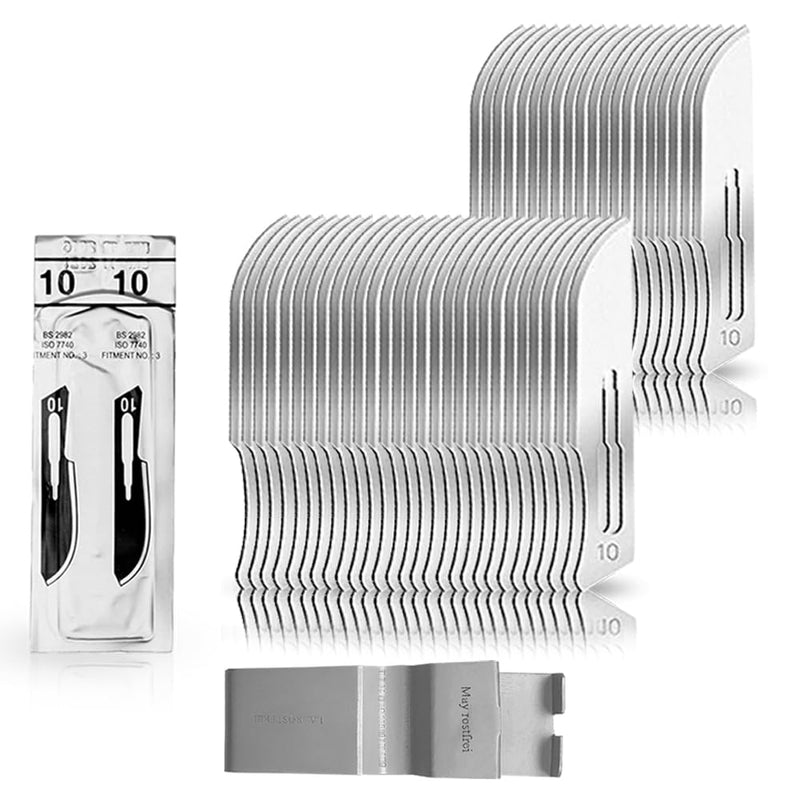[Australia - AusPower] - May Pack of 50 Scalpel Blades Figure 10 Made of Carbon Steel, Sterile, for Scalpel Holder No. 3, Precision Replacement Blades for Crafts, Model Making & Hobby - Includes Blade Puller 