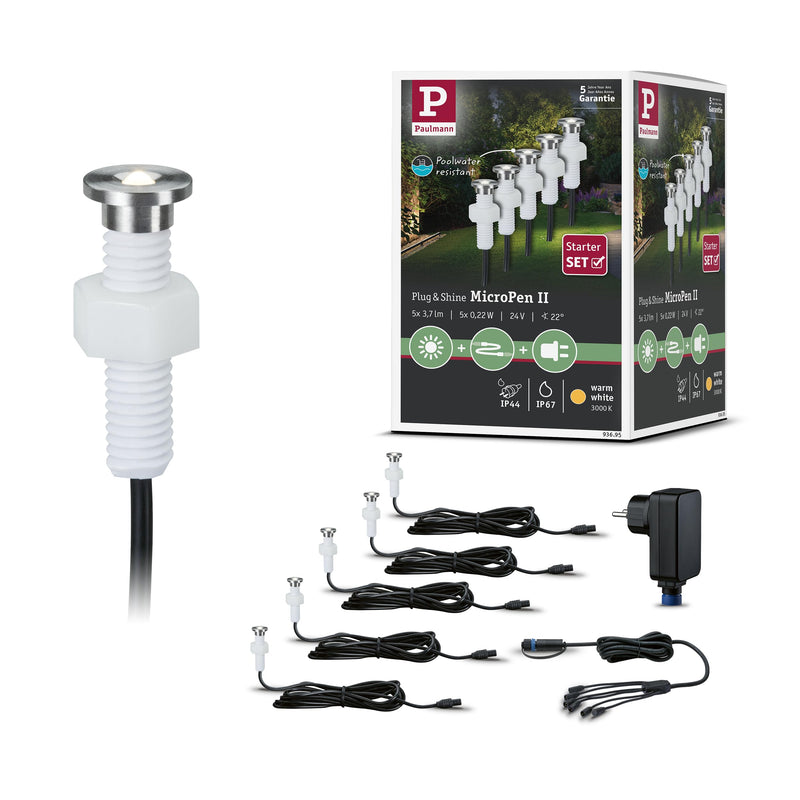 Paulmann 936.95 Outdoor Plug & Shine EBL Set MicroPen II IP67 3000K incl. Driver 93695 Recessed Light Outdoor Recessed Light