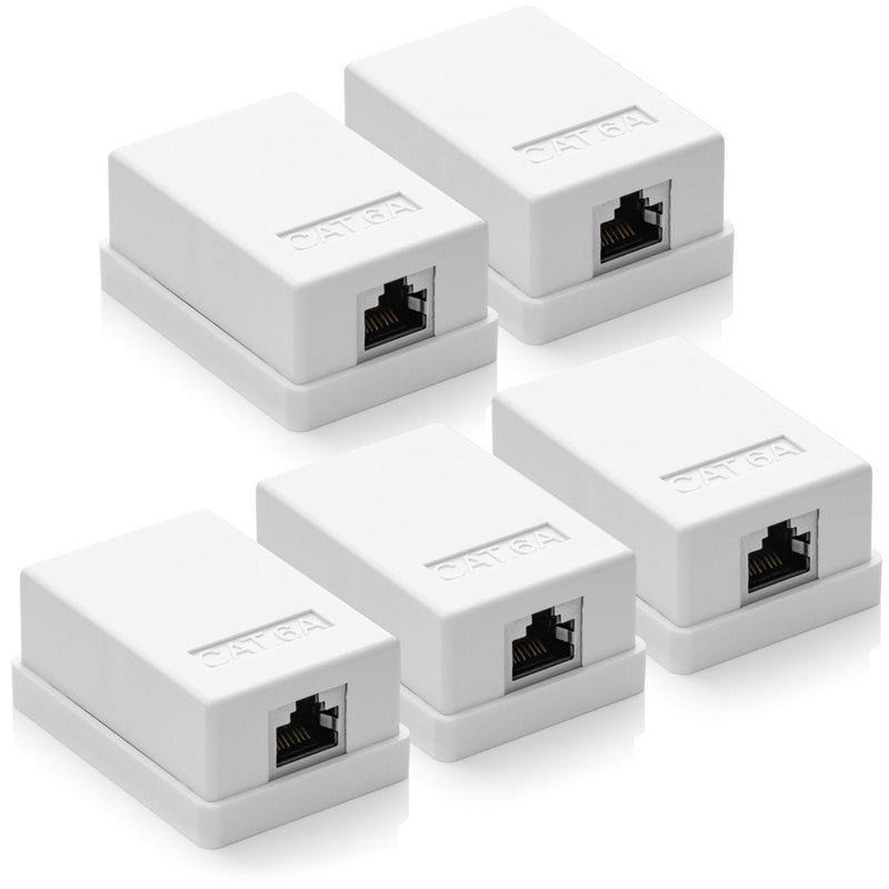 deleyCON CAT 6a Network Socket 1x RJ45 Socket FTP 10 Gbit, Pack of 5 - White | Shielded, surface-mounted mounting, Ethernet network LAN socket, RAL 9003 5 pieces