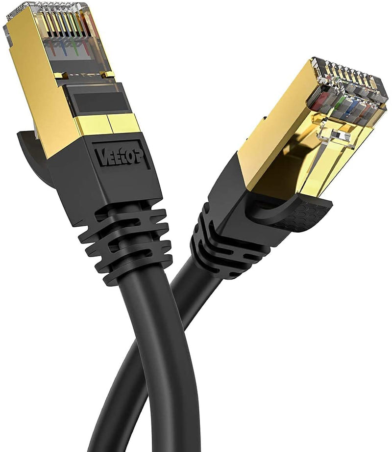 [Australia - AusPower] - Veetop Cat8 LAN Cable, 20 Gbps Network Cable, Super-Fast, Flexible and Robust with Gold-Plated RJ45 / Black 2 m 