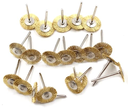 20pcs Diameter 25mm Rotary Tool Brass Wheel Brushes Set for Drill Dremel Rotary Tools, 0.31" Shank Clean Polishing
