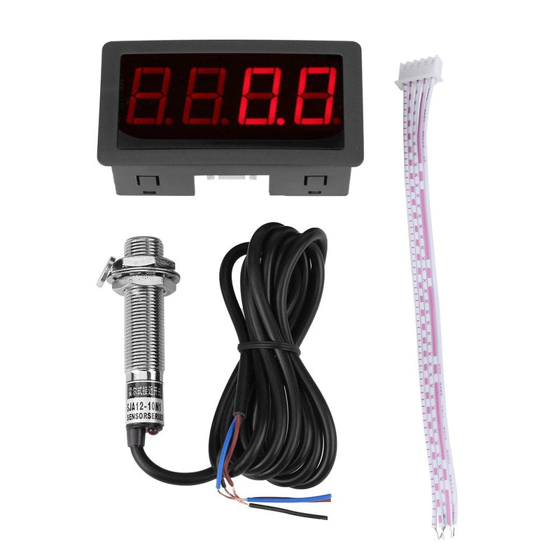 Tachometer 4 Digital LED Speedometer, 10-9999RPM Speed Meter Panel Inductive Hall NPN Sensor Proximity Switch Sensor (Red) red