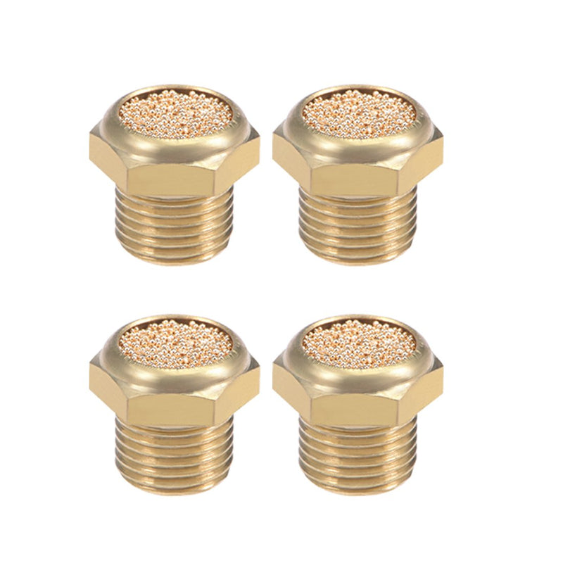 sourcing map 1/8 PT Sinter Bronze Exhaust Silencer with Brass Housing DE de Pack of 4