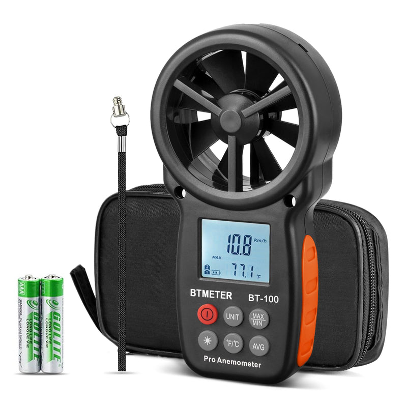 BTMETER BT-100 Wind Gauge, Digital Anemometer with Temperature (℃/℉), 5 Units for HVAC Ventilation, Drone Flight Shooting, Surfing