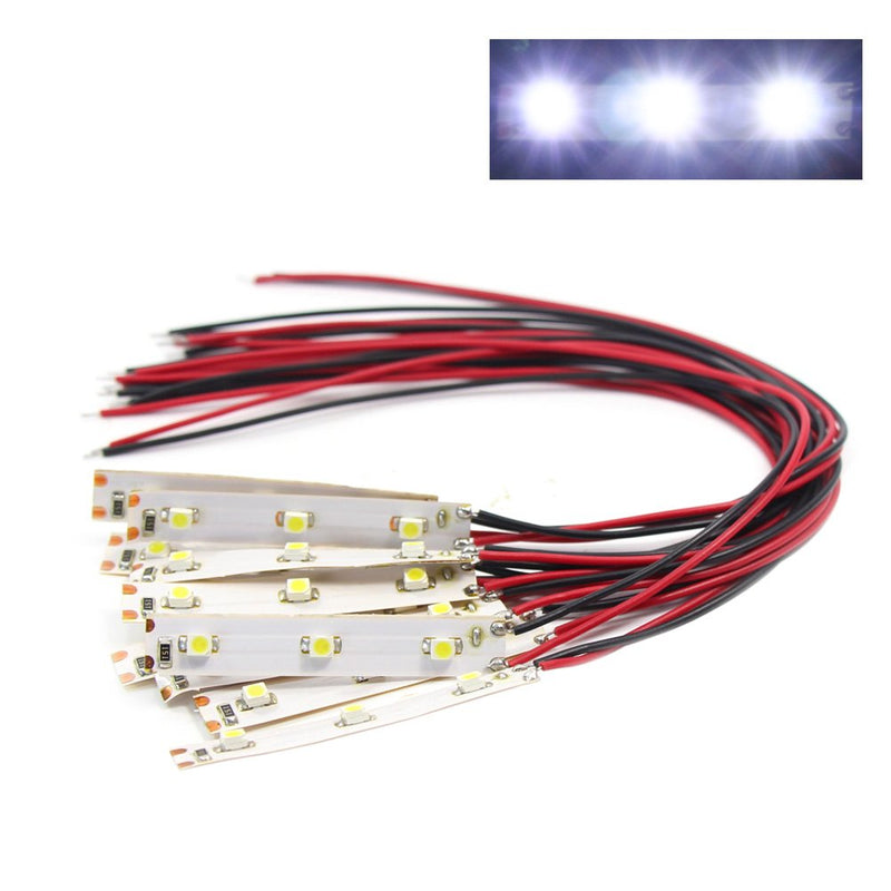 Evemodel DD01W 3528 SMD LED 3-LED Lighting Lamp White with Cable 20 cm 9-18 V Pack of 10