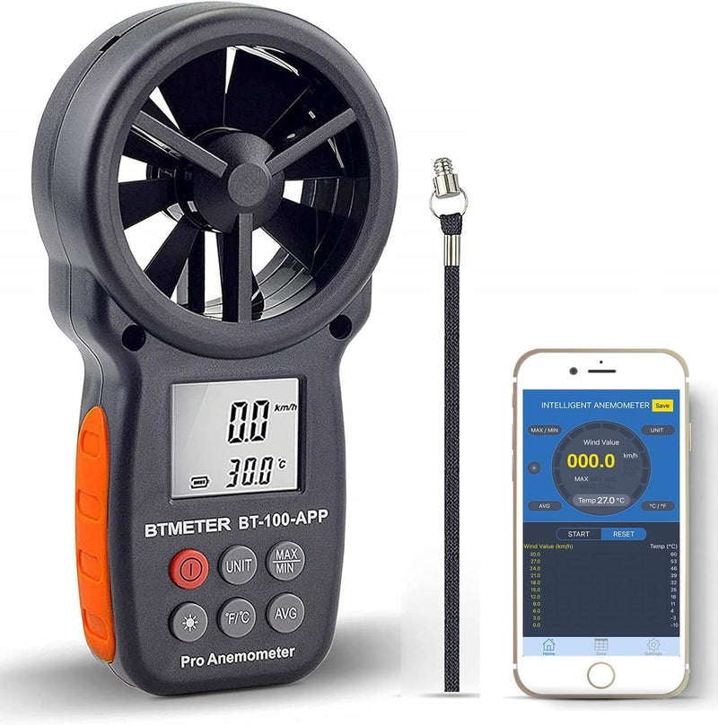 BTMETER Digital Anemometer - Handheld Wind Gauge - Digital LCD Meter for Precise Wind Speed Measurement (CFM) with Max./Min./Average - LCD Backlight - for Shooting