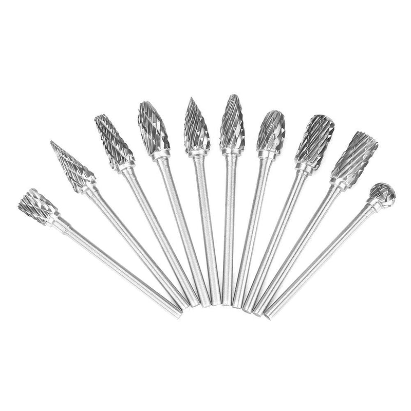 [Australia - AusPower] - 10 Pieces Carbide Burr Set Steel Burrs Rotary Files Metalworking Carving Tool Set 2.35 x 6 mm 