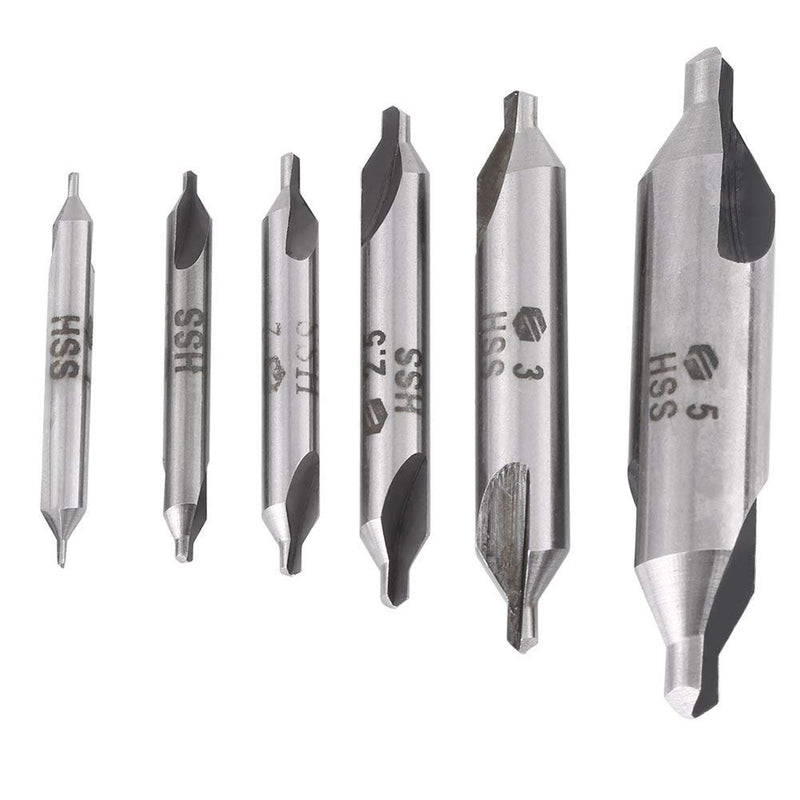 [Australia - AusPower] - 6 Piece Centre Drill Bit 60 Degree Angle, Triton Stainless Steel HSS Countersink Centre Drill Metal Set, 1/1.5/2/2.5/3/5 mm Centre Drill for Metal, Lathe Drill Countersink Central Bore 