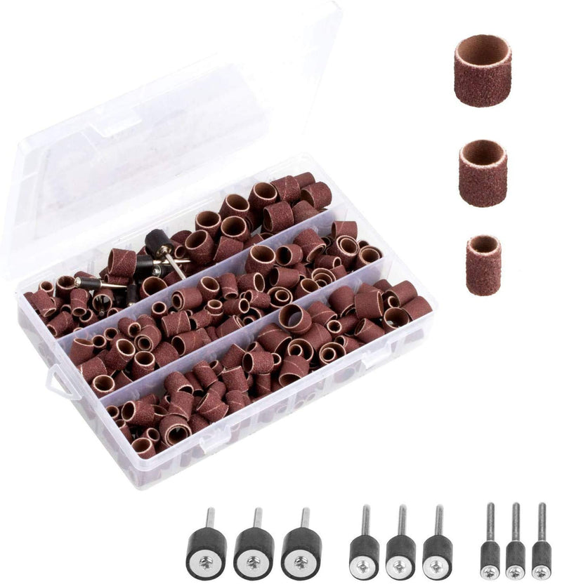 [Australia - AusPower] - Starvast 338 Pieces Sanding Drum with Plastic Box, Consisting of 329 Sanding Belts and 9 Drums, Drill Chuck 1/2 Inch, 3/8 Inch, 1/4 Inch for Dremel Rotary Tools 