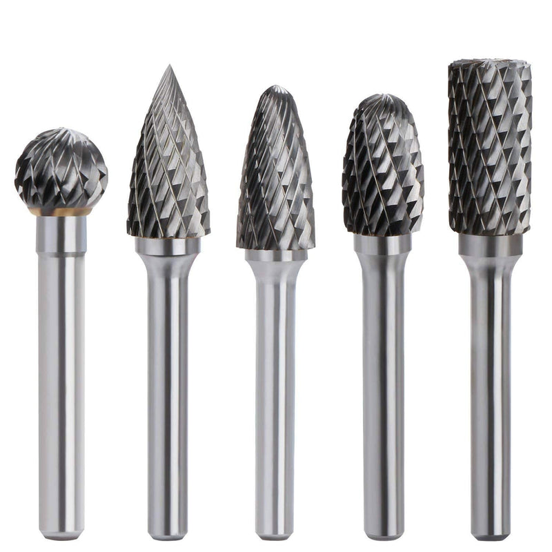 [Australia - AusPower] - ASNOMY Tungsten Carbide Cutter - 5 Piece Rasp Set 10 mm Carbide Rotary Milling Set Burr for Cutting Grinder, Metal Carving, Polishing, Engraving, Drilling with 6 mm Shank Milling Bit Set 5 x 1/4" Shank Carbide Rotary Burr 