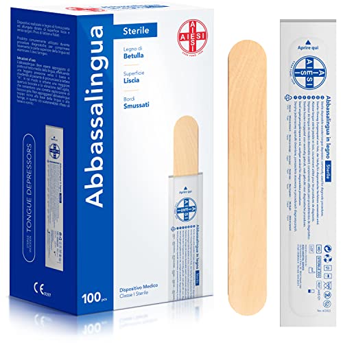 AIESI Wooden Spatula, Mouth Depression, Tongue Depression, Sterile (100) Wood 100 pezzi