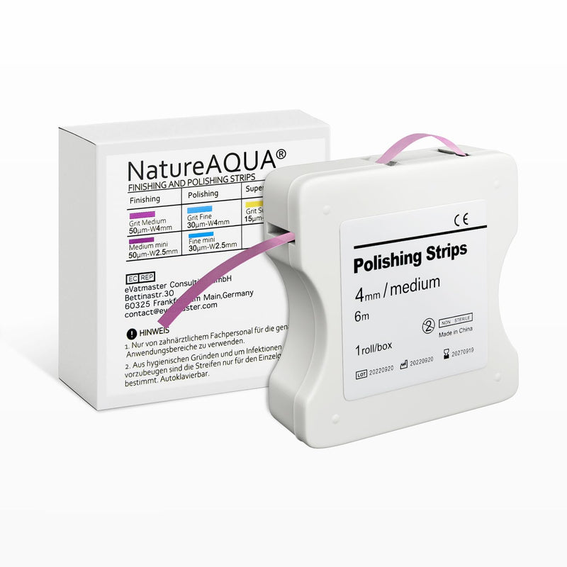 Tooth Sandpaper, Dental Polishing Strips, Size Medium - 50 μm Size of Grains - 4 mm Width - 6 m / Rolls/Box, NatureAqua Resin Tooth Polishing Interdental Sanding Tool (Pink)
