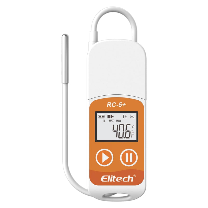 Elitech RC-5+ TE Temperature Data Logger Reusable Recorder 32000 Points PDF & CSV USB High Accuracy with Calibration Certificate Temperature Logger External Probe 1