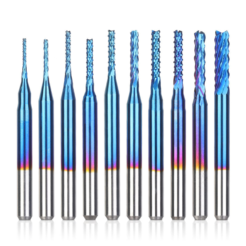 SainSmart Nano Blue Coat End Mill CNC Router Bits, 1/8 inches Shank, Pack of 10 0.8-3.0mm