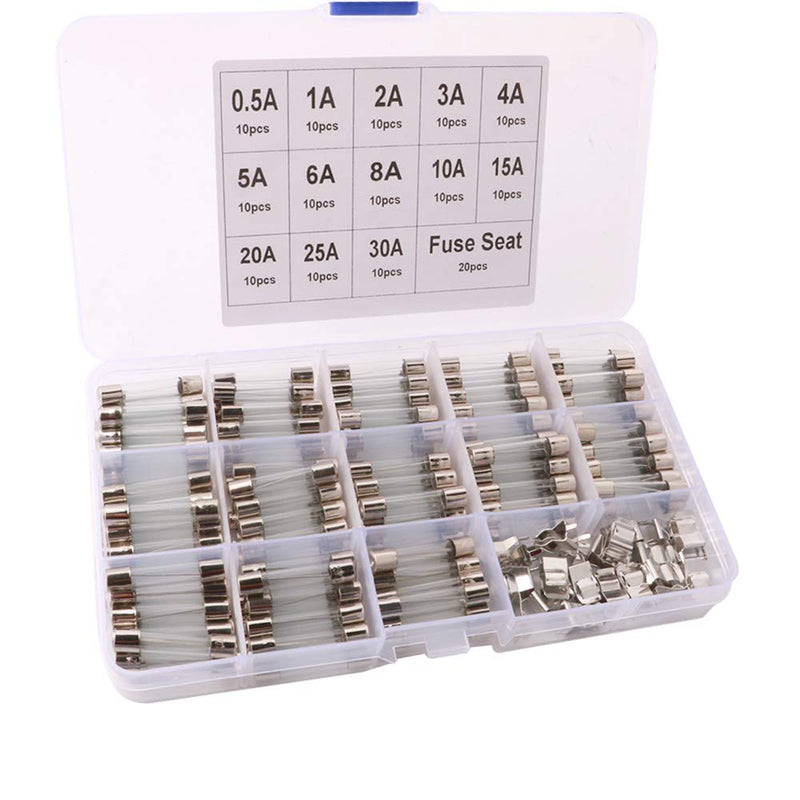 [Australia - AusPower] - QitinDasen 130 x Professional 6 x 30 mm Car Glass Tube Fuses, Quick Impact Glass Fuse, Fast Impact Glass Fuses, with 20 x Fuse Seat 