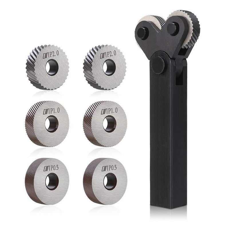 7-Piece Knurling Tool Set, 9SiCr Steel, 0.5/1/2 mm, Diagonal + Linear Knurling Wheels, for Lathe, Metalworking, Non-Slip