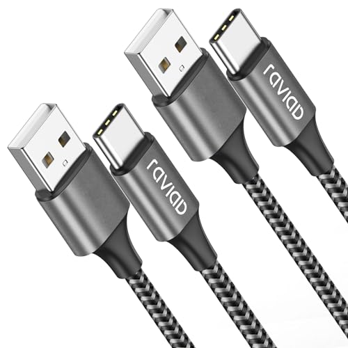Raviad USB C Cable 2 m Pack of 2 3.1 A Charging Cable USB C Fast Charging Cable USB C | Nylon USB C charging cable for iPhone 17 16 15 Pro Max, Pad Pro, Galaxy S25 S24 S23 Ultra, MacBook, Huawei P60 P50, Google Pixel gray