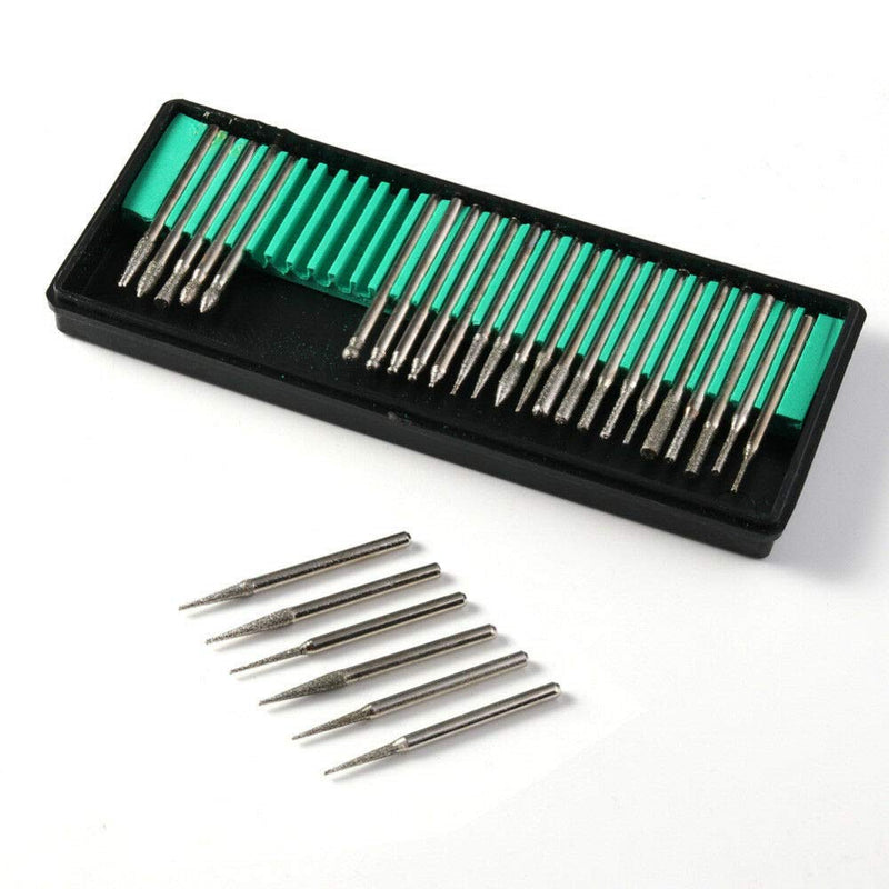[Australia - AusPower] - Diamond Burr 30pcs 2.35mm End Mills for Glass Gemstone Metal 