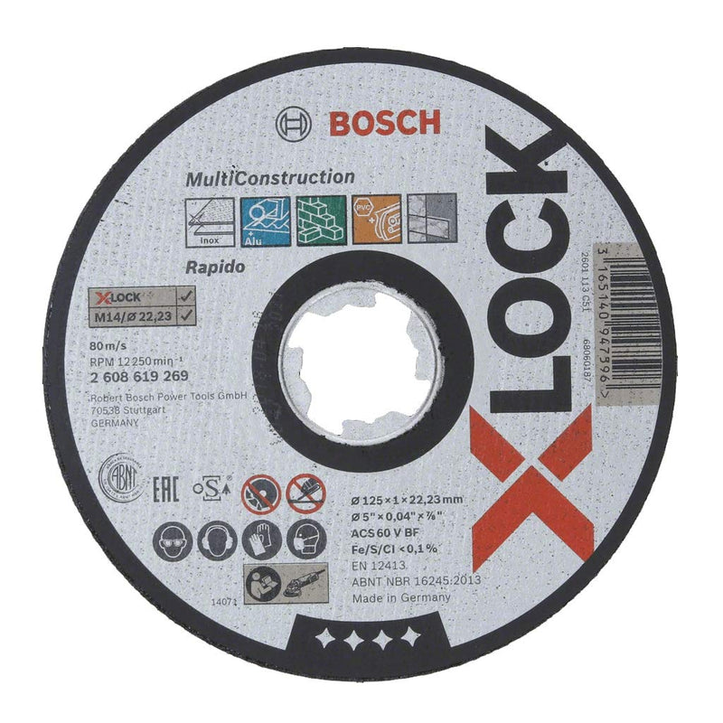 Bosch Accessories Professional 1x Straight Cutting Disc (for MultiMaterial, X-LOCK, Diameter 125 mm, Bore Diameter: 22.23 mm, Thickness: 1 mm) Ø 125 mm