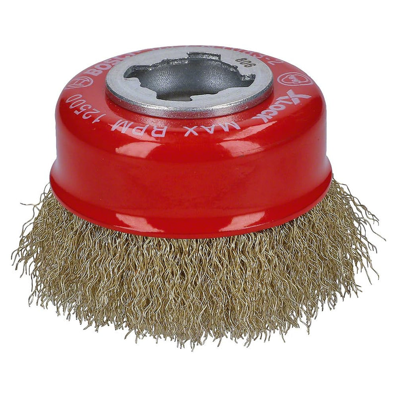 [Australia - AusPower] - Bosch 1x PRO Brass-Coated Steel Lognlife Cup Brush, Crimped Wire for Small Angle Grinder and X-Lock (for Non-ferrous metals, Steel, Ø 75 mm, Professional Accessory Small Angle Grinder) wavy für Ø115 mm 