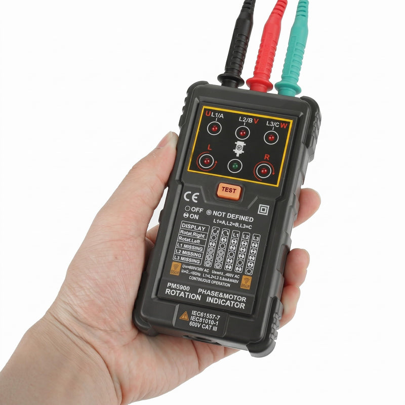 PM5900 Portable Handheld Tester Motor 3 Phase Motor Speed Display Tester Handheld Rotary Table Rotary Test Tester for Installing, Repair, 3-Phase System Maintenance, Motor