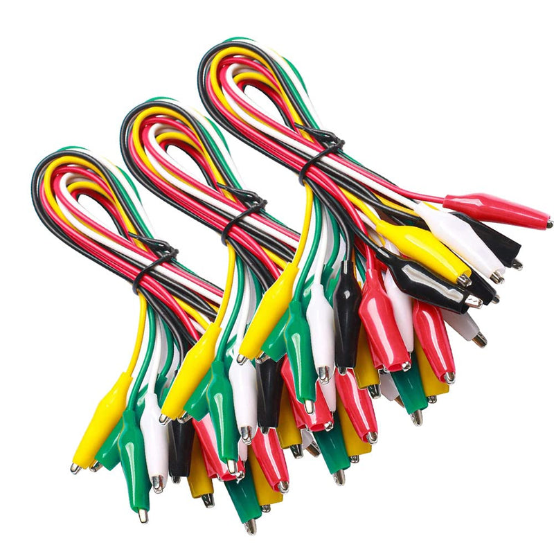 Gebildet Soldered Test Leads with Crocodile Clips Set Insulated Test Cable Double Clamps 50 cm Pack of 30 Red/Green/Yellow/Black/White-30pcs