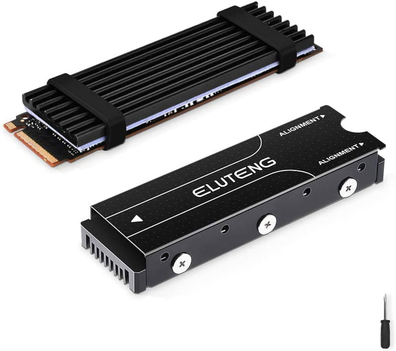 ELUTENG M.2 Heatsink for 2280 M.2 SSD, Aluminum Double-Sided with 4 Silicone Thermal Pads Suitable for PC/PS5/PS5 Slim Installation, M.2 PCIe NVMe/SATA SSD, Black For PC and PS5