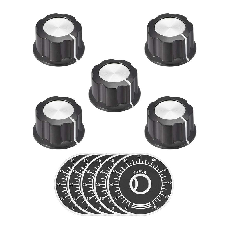 [Australia - AusPower] - sourcing map Potentiometer Rotary Knob 6 mm Insert Shaft with 40 mm 0-100 Dial Set of 5 