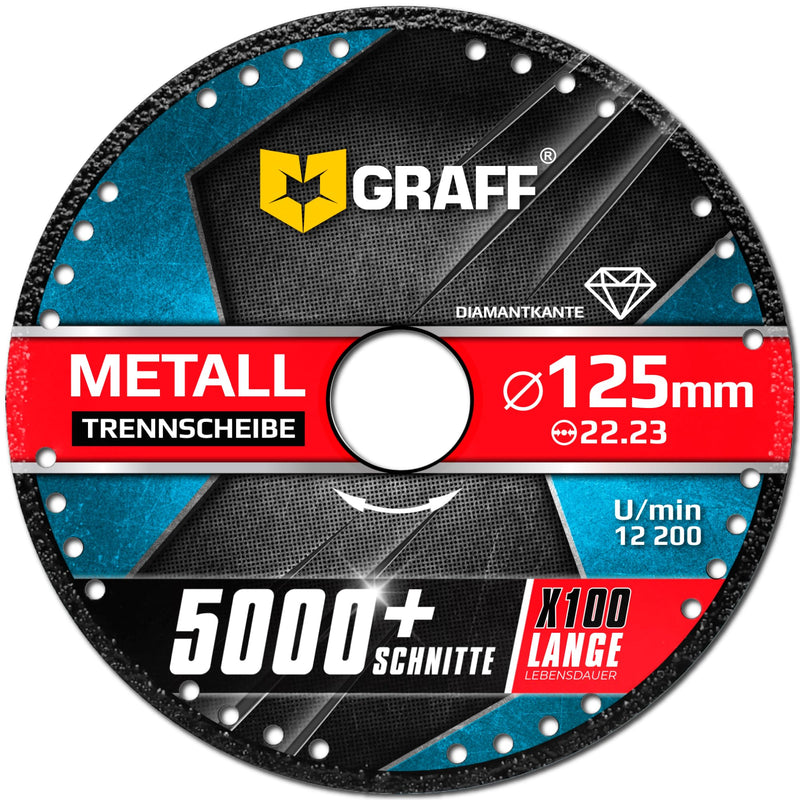 [Australia - AusPower] - Angle Grinder Cutting Disc 125/115 Metal GRAFF Black, Diamond Cutting Disc for Thin-Walled Metal, Metal Brackets, Metal Pipes and Profiles, Iron, Cast Materials, Diamond Edge Diameter: 125 mm 
