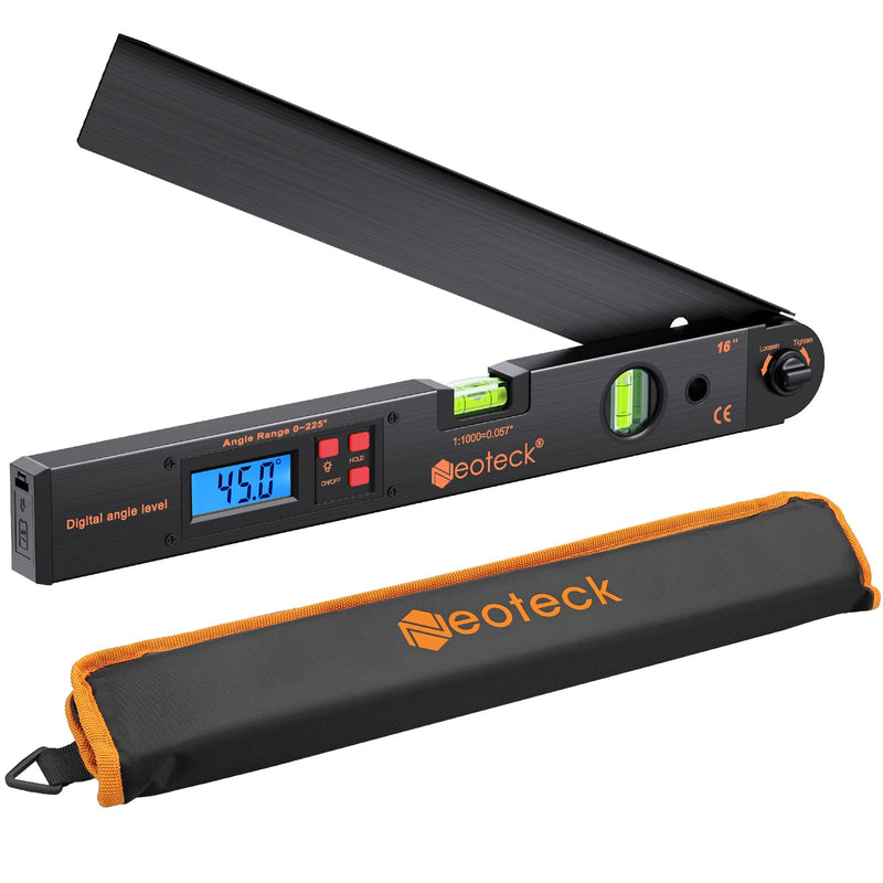 Neoteck Digital Protractor 400 mm with LCD Spirit Level 225° Angle Gauge for Vertical Horizontal Double Spirit Level - Black