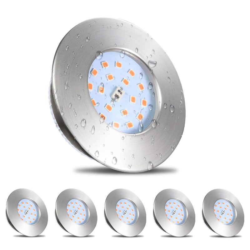 HiBay LED Spot 5 W LED Recessed Spotlight, Flat IP44, Bathroom Ceiling Spotlights, Round, Matt, Nickel Recessed Lights, 3000 K, Warm White, 500 lm, Set of 6 (Pack of 1) Brushed: Warm White