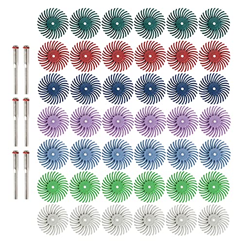 FPPO XFYL50T Radial Bristle Discs with 3mm Shank for Rotary Tools, Detail Grinding Wheel for Jewelry, Wood, Metal, 80-2500 Grit, 42 Pieces