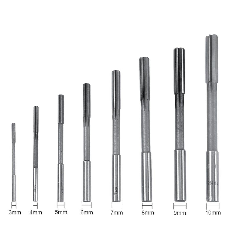 [Australia - AusPower] - 8 Pieces 3,4,5,6,7,8,9,10 mm HSS Reamer Set, Cylinder Shank Milling Tool, High Speed Steel, Hand Operated Reamer, Milling Machine Reamer for Drilling Processing 