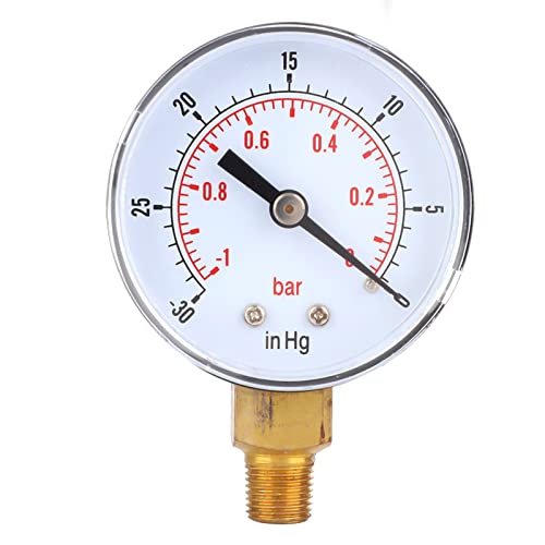 [Australia - AusPower] - 1/8 BSPT Vacuum Pressure Gauge with Floor Connection, 50 mm Dial Gauge, 1-0Bar -30-0inHg Dual Scale Pressure Gauge for Measuring Air, Water, Oil and Gas 