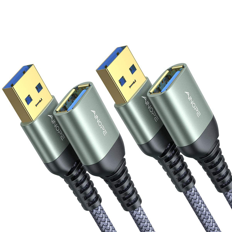 AINOPE Pack of 2 USB Extension Cable, USB 3.0, A-Male to A-Female Extension Cable with Elegant Aluminium Contacts, Nylon Fabric Casing, for Card Reader, Keyboard, Printer, Scanner | A male to A female with elegant aluminium connectors, nylon fabric jac...