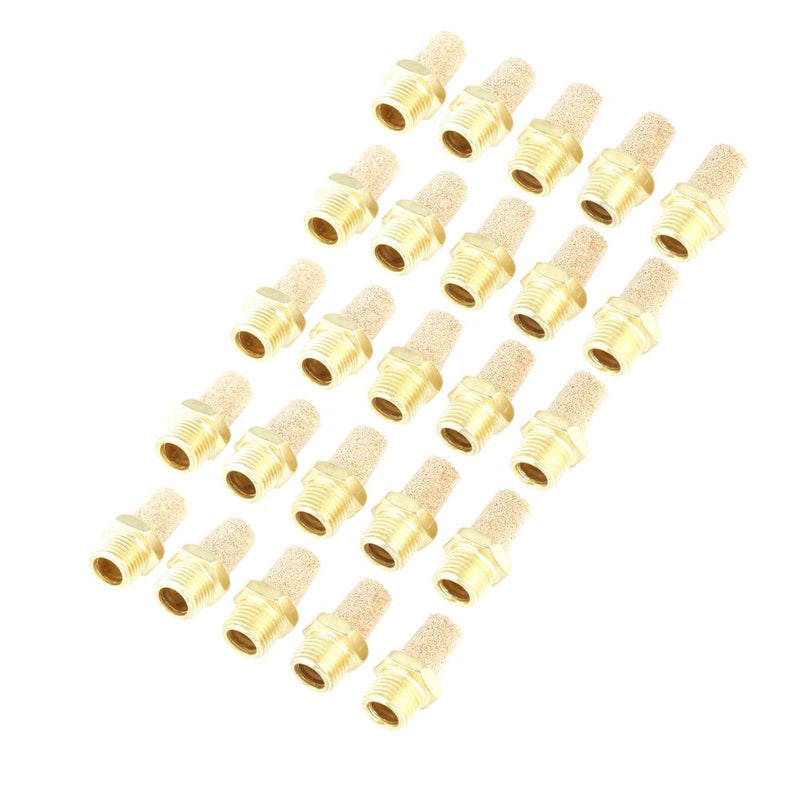 FTVOGUE Air Filter Silencer Set, G1/8 Male Thread, Sintered Brass and Iron, 25 Pieces, 0.9" Length, Pneumatic, 0-1.6MPa Working Pressure
