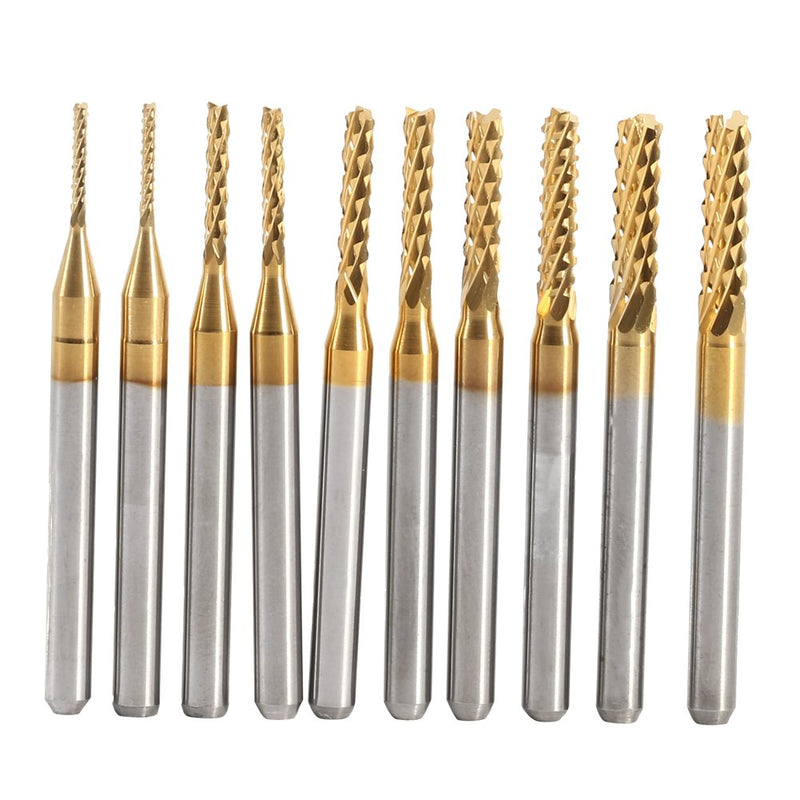 [Australia - AusPower] - 10 Pieces Milling Cutter 1.0-3.0 mm Titanium Coated End Mill Carbide CNC Cutting Inserts Tools 