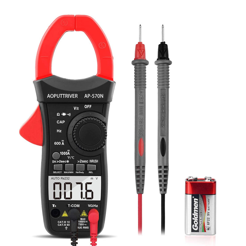 [Australia - AusPower] - Clamp Meter AP-570N TRMS 6000 Counts Clamp Meter AC DC Clamp Meter with Automatic Range, Resistance, Cap, Hz, Duty Cycle, Temperature, Inrush Current Test 